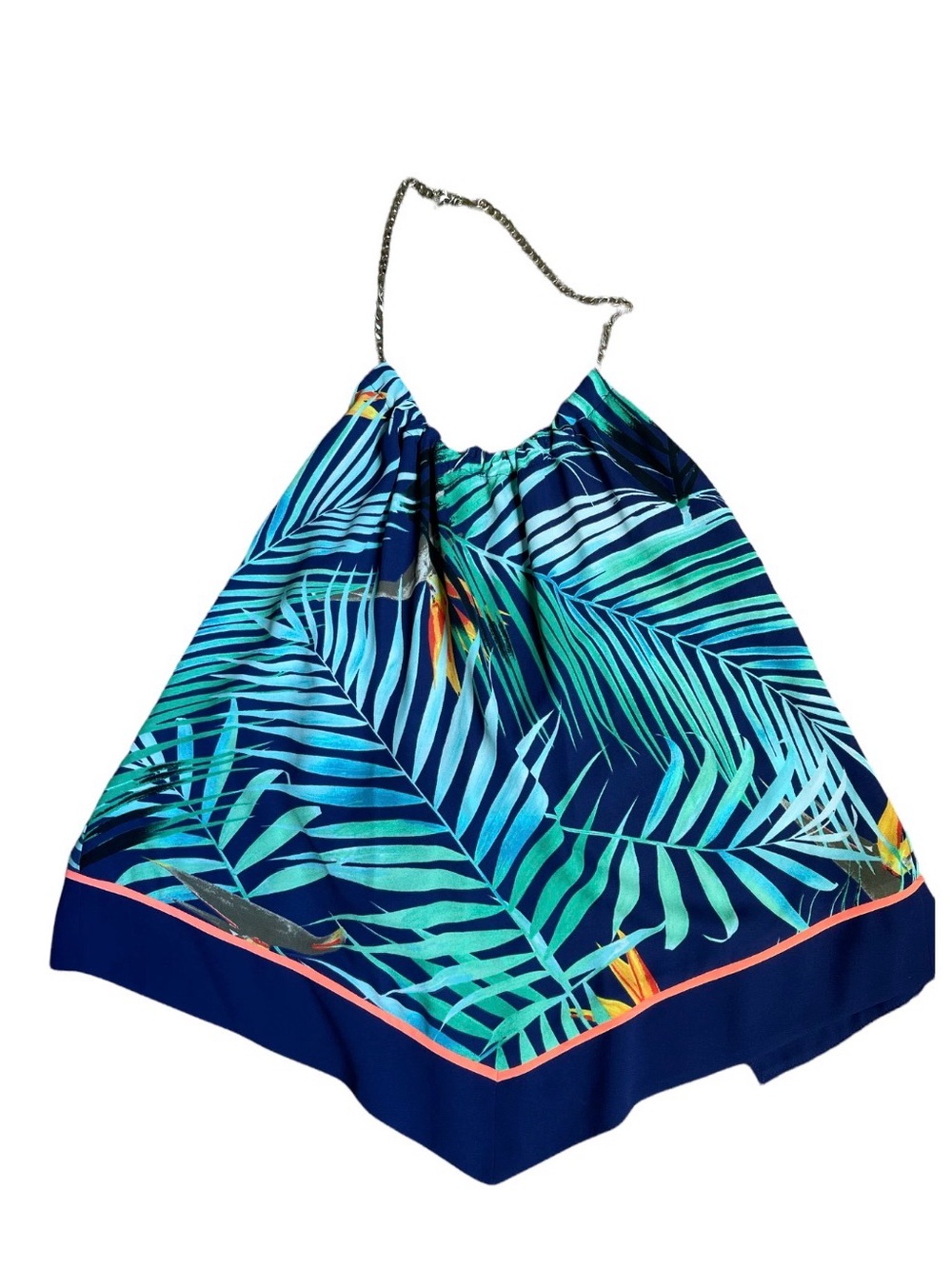 Express NWT Tropical Palm Print Handkerchief Top M Bird of Paradise Chain Halter
